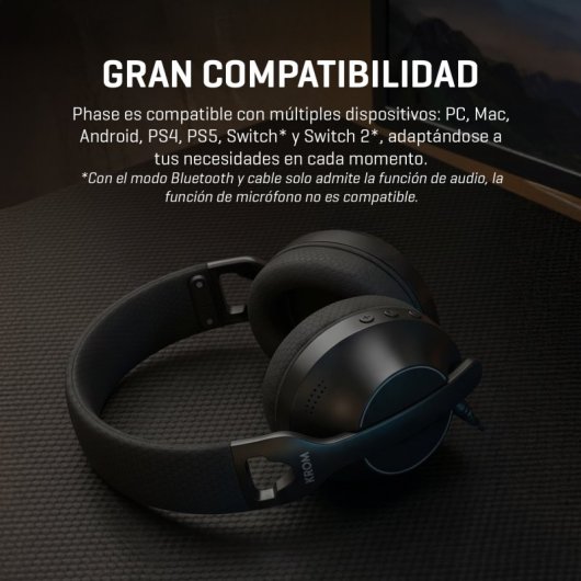 Cuffie Krom Phase Wireless Bluetooth 5.3 Gaming Nero con Microfono