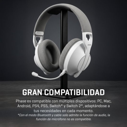 Krom Phase Wireless Bluetooth 5.3 Gaming Kopfhörer Weiß mit Mikrofon