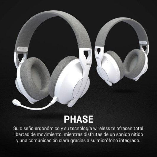 Auriculares Krom Phase Wireless Bluetooth 5.3 Gaming Branco com Microfone