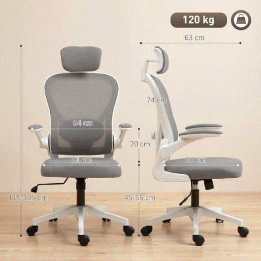 Silla de oficina Welltin 921-796V00GY ergonómica malla gris soporte lumbar