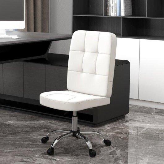 Silla de Oficina Giratoria Welltin Blanca Sin Brazos Piel Sintética
