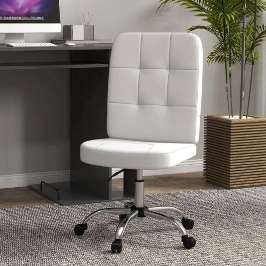 Silla de Oficina Giratoria Welltin Blanca Sin Brazos Piel Sintética