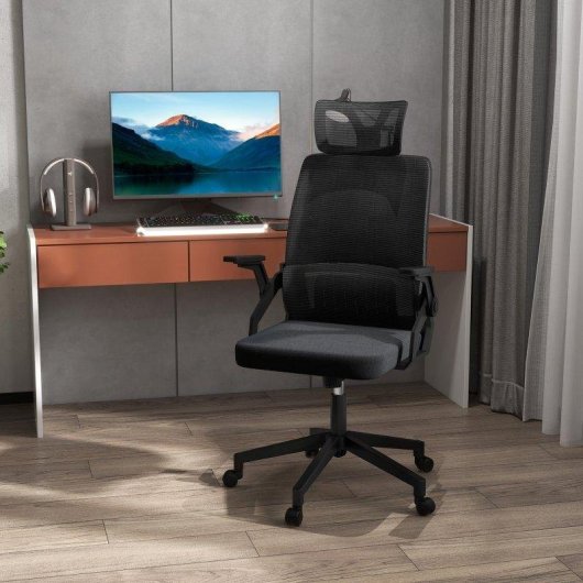 Cadeira de escritorio Welltin 921-672V00BK Malha Ergonomica Reposacabezas Ajustavel