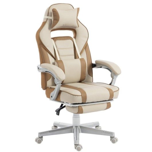 Cadeira Gamer Welltin T1008-01-11148 Creme Cafe Reposapies Lombar
