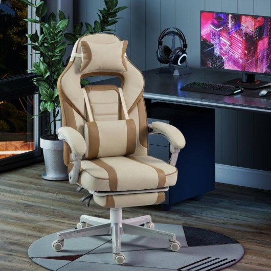 Cadeira Gamer Welltin T1008-01-11148 Creme Cafe Reposapies Lombar