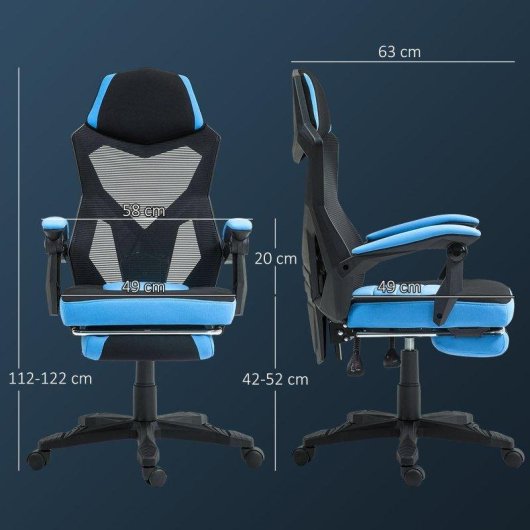 Silla Gaming Ergonómica Welltin Reclinable 135° con Reposapiés Azul/Negro
