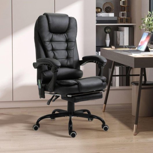 Silla de Oficina con Masaje Ergonómica Welltin Reclinable 155° PU Negro