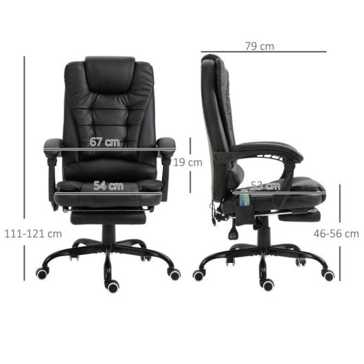 Silla de Oficina con Masaje Ergonómica Welltin Reclinable 155° PU Negro