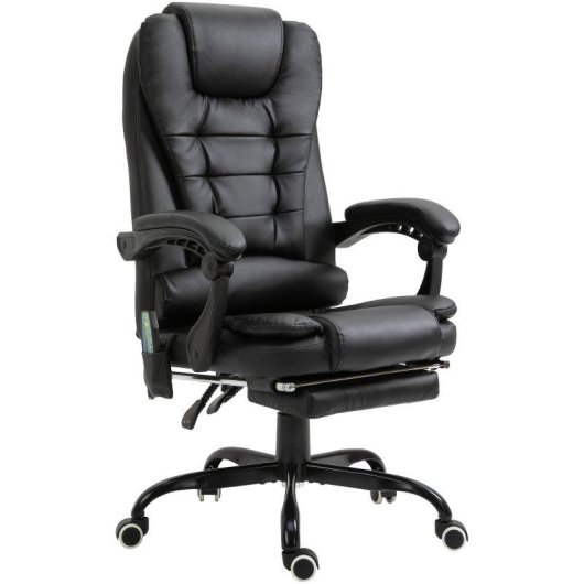 Silla de Oficina con Masaje Ergonómica Welltin Reclinable 155° PU Negro
