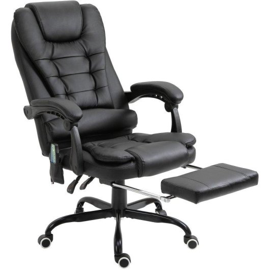 Silla de Oficina con Masaje Ergonómica Welltin Reclinable 155° PU Negro