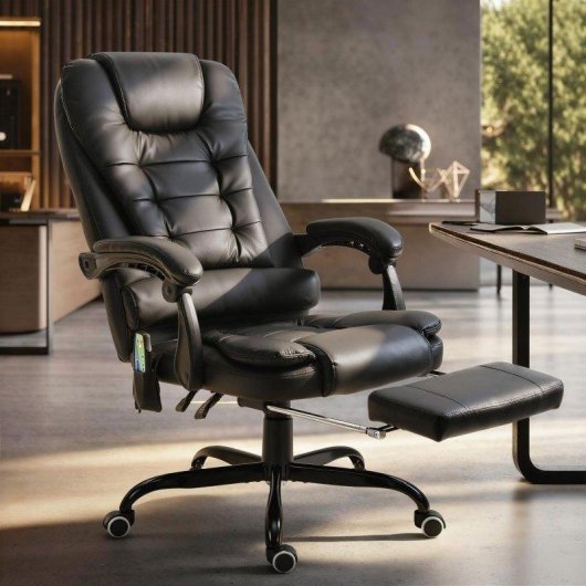 Silla de Oficina con Masaje Ergonómica Welltin Reclinable 155° PU Negro