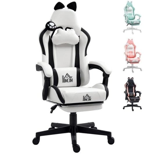 Sedia Gaming Bianca Ergonomica con Design Barba Di Gatto