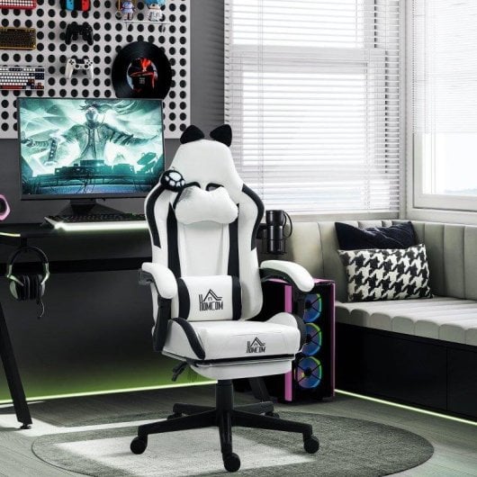 Sedia Gaming Bianca Ergonomica con Design Barba Di Gatto