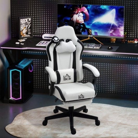 Sedia Gaming Bianca Ergonomica con Design Barba Di Gatto