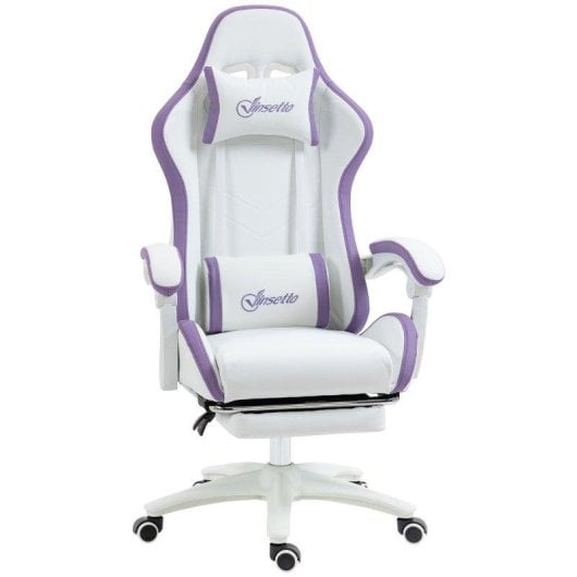 Silla gaming Welltin 921-618V02WT ergonómica blanca con reposapiés y soporte lumbar