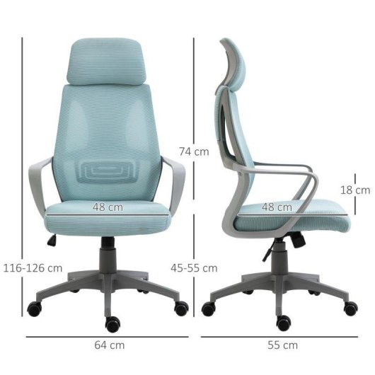 Chaise de bureau ergonomique ajustable Welltin 921-225BU Bleu