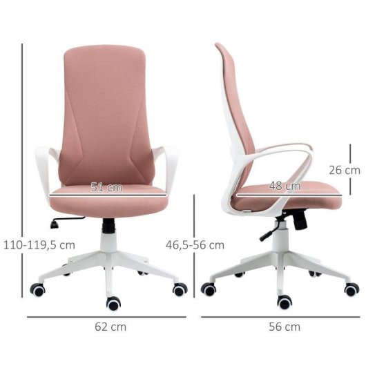 Silla de Oficina Welltin Rosa Giratoria Respaldo Alto Basculante 120 kg
