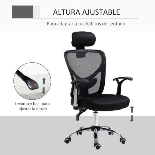 Silla de oficina Welltin T1008 ergonómica negra malla transpirable 120 kg