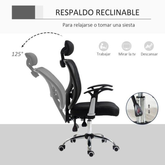 Silla de oficina Welltin T1008 ergonómica negra malla transpirable 120 kg