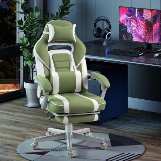 Silla Gamer Reclinable 150° Welltin con Reposapiés y Soporte Lumbar Verde