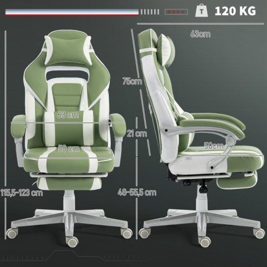 Silla Gamer Reclinable 150° Welltin con Reposapiés y Soporte Lumbar Verde