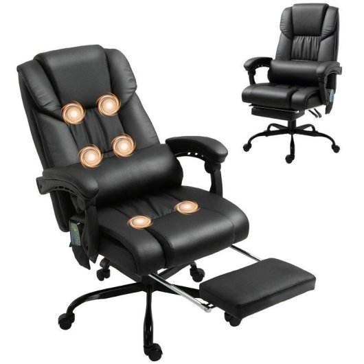 Silla Oficina Welltin Reclinable 130° Masaje 6 Puntos Repoapiés Negro