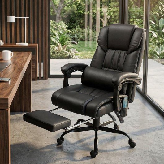 Silla Oficina Welltin Reclinable 130° Masaje 6 Puntos Repoapiés Negro