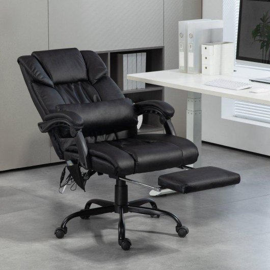 Silla Oficina Welltin Reclinable 130° Masaje 6 Puntos Repoapiés Negro