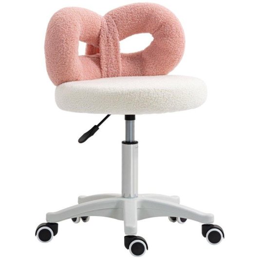 Taburete Welltin con Ruedas y Respaldo Lazo Rosa y Blanco Regulable