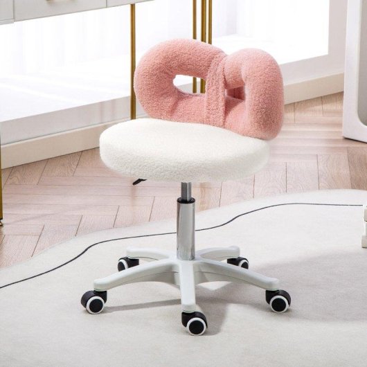 Taburete Welltin con Ruedas y Respaldo Lazo Rosa y Blanco Regulable