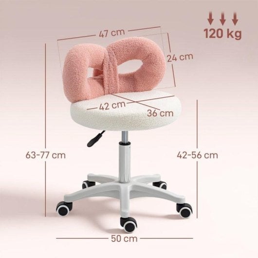Taburete Welltin con Ruedas y Respaldo Lazo Rosa y Blanco Regulable