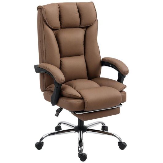 Silla de Escritorio Welltin Ergonómica Con Reposapiés Reclinable 155° Cuero Sintético Marrón