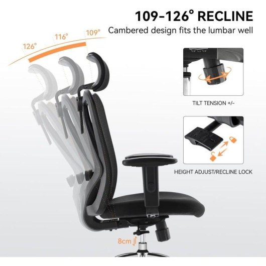 Chaise ergonomique Sihoo M18 avec support lombaire triple et roulettes noires