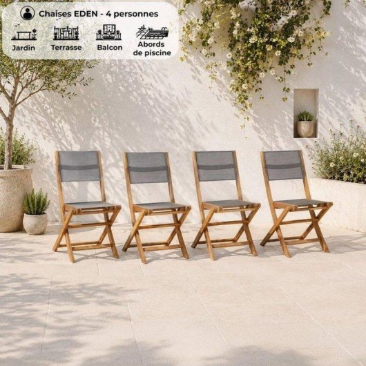 Chaise pliante NO NAME Eden Textilene Gris FSC Acacia