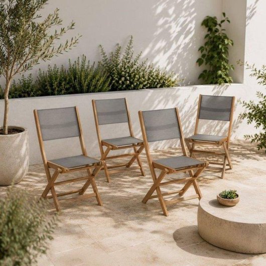 Chaise pliante NO NAME Eden Textilene Gris FSC Acacia