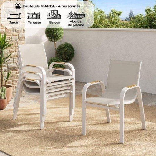 Cadeira de exterior VIANEA Aluminium branco Textilene duplo