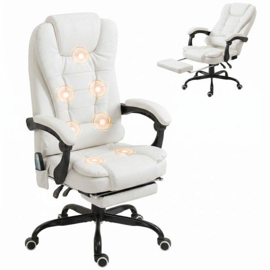 Cadeira de escritorio Vinsetto massagem 7 pontos reposapés retrátil branco