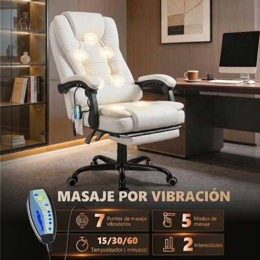 Cadeira de escritorio Vinsetto massagem 7 pontos reposapés retrátil branco