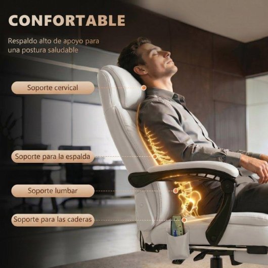 Cadeira de escritorio Vinsetto massagem 7 pontos reposapés retrátil branco