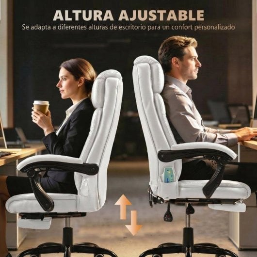 Cadeira de escritorio Vinsetto massagem 7 pontos reposapés retrátil branco