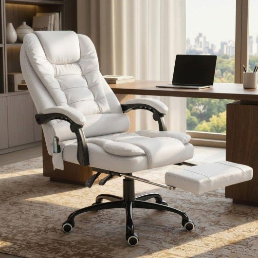 Cadeira de escritorio Vinsetto massagem 7 pontos reposapés retrátil branco