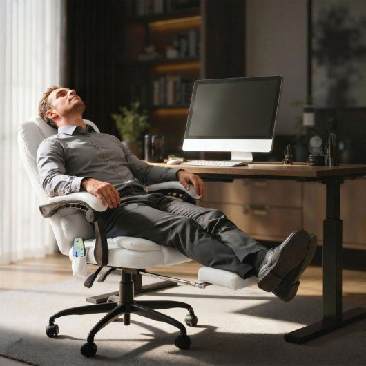 Cadeira de escritorio Vinsetto massagem 7 pontos reposapés retrátil branco