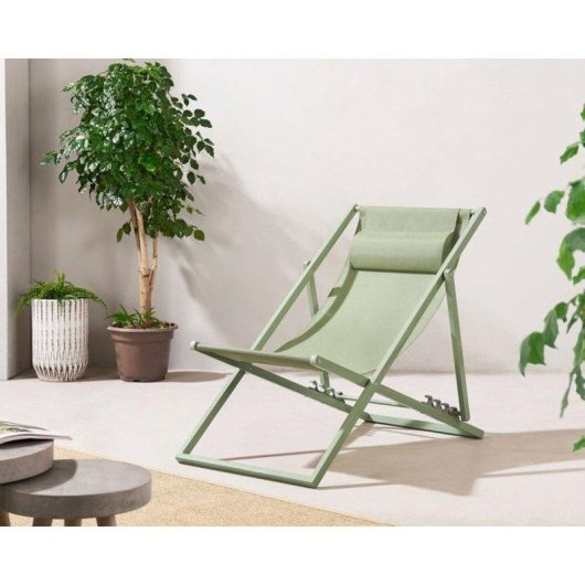 Tumbona plegable Sabaideco Paroskaki textilene kaki verde respaldo ajustable