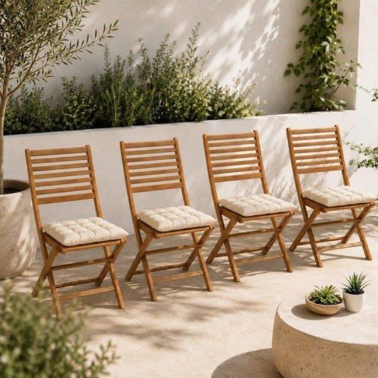 Conjunto de 4 cadeiras de jardim dobraveis em acacia FSC acabamento natural