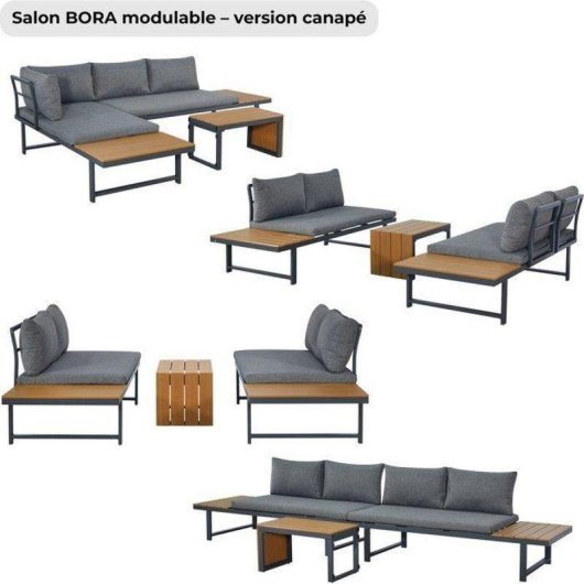 Außenlounge Bora fuer 4 Sitzplaetze Polywood Grau