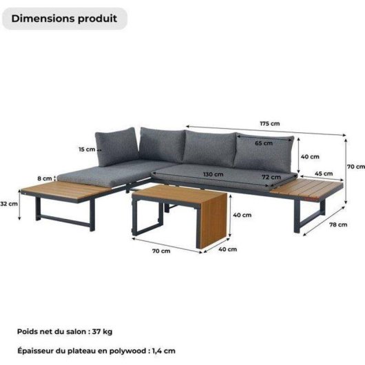 Außenlounge Bora fuer 4 Sitzplaetze Polywood Grau