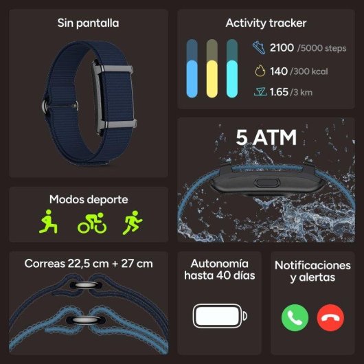 Pulsera de actividad Ksix Vitalis Go Bluetooth Azul Autonomía 40 días Monitor salud 5ATM