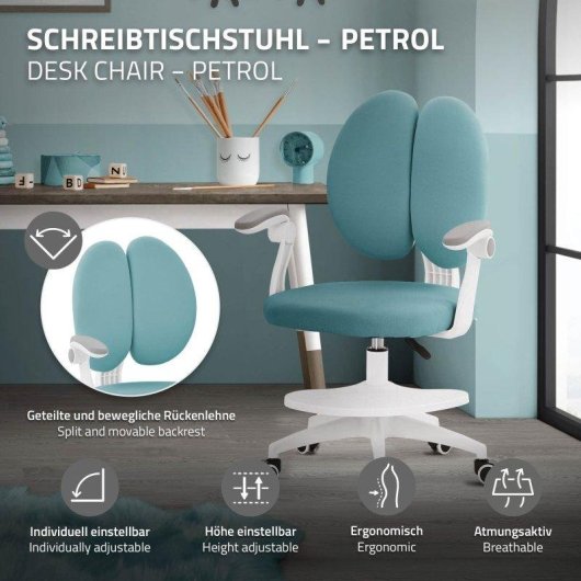 Silla Giratoria Infantil ML Design Doble Respaldo Petróleo Regulable