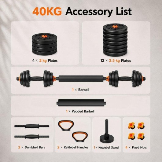 Kit de Pesos Conectados Fed V2 40kg - Halteres Barra e Kettlebell