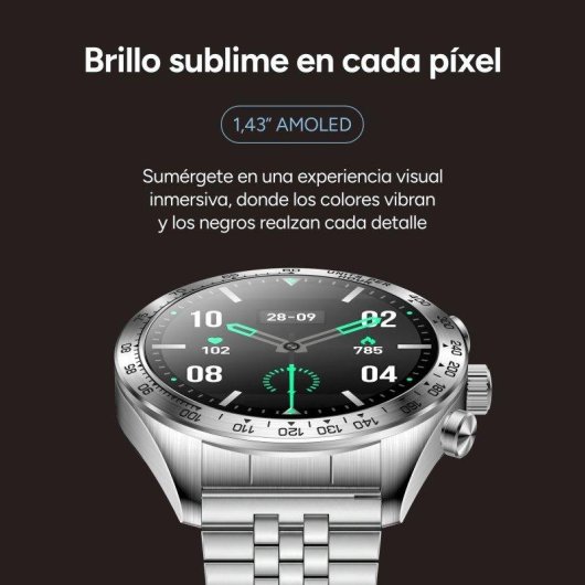 Ksix Elite Go Bluetooth 1,43" Plata Correa Acero IP67 SpO2 Pulsómetro Monitor Sueño